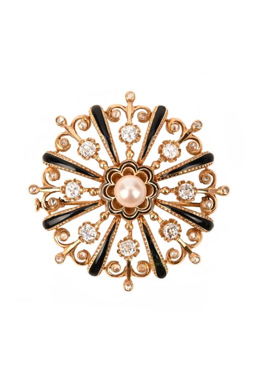 Gold Pearl and Diamond Brooch