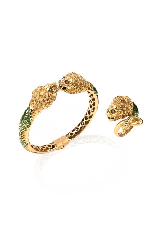 18k Gold Enamel Ring and Bracelet