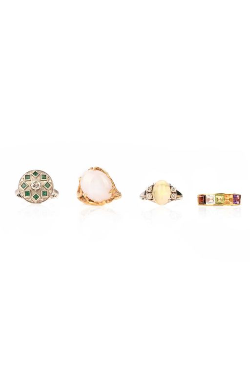 Four Platinum and Gold Multi-Gem Rings