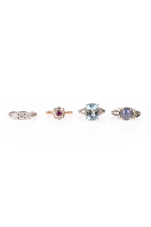 Four Platinum and Gold Multi-Gem Rings