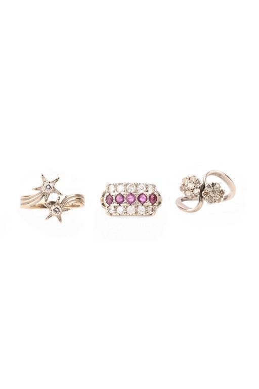 Three Gold Ruby and Diamond Rings