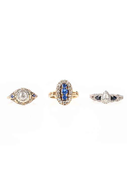Three Gold Multi-Gem Rings
