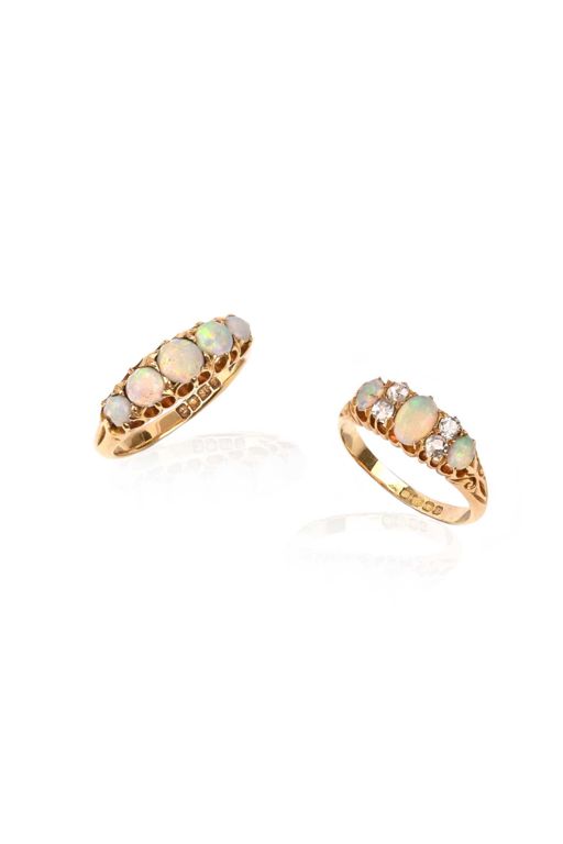 Two Gold Opal and Diamond Rings