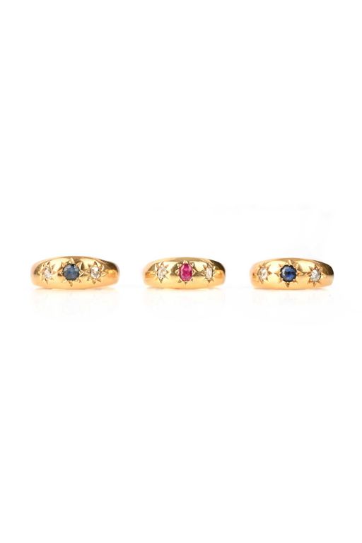 Three Gold Multi-Gem Rings