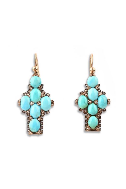 Pair of Gold and Silver Multi-Gem Earrings