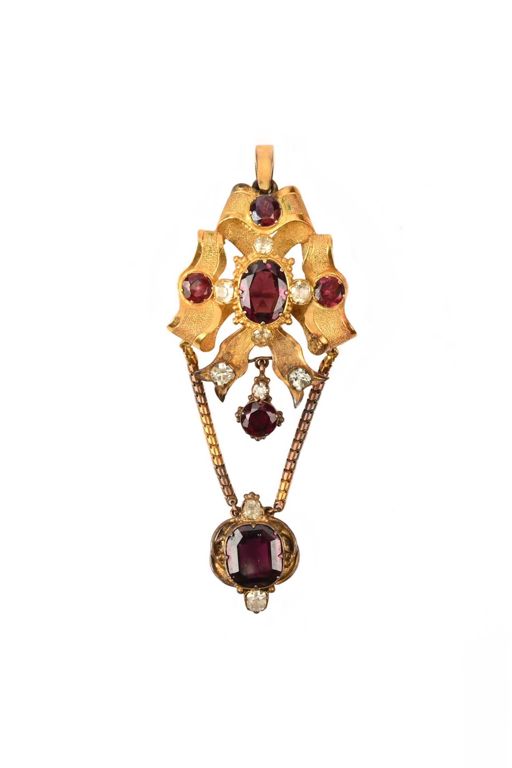 Gold Garnet and Chrysolite Brooch Pendant
