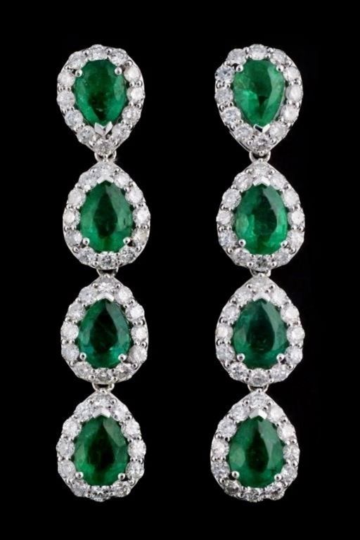 Platinum Emerald and Diamond Earrings