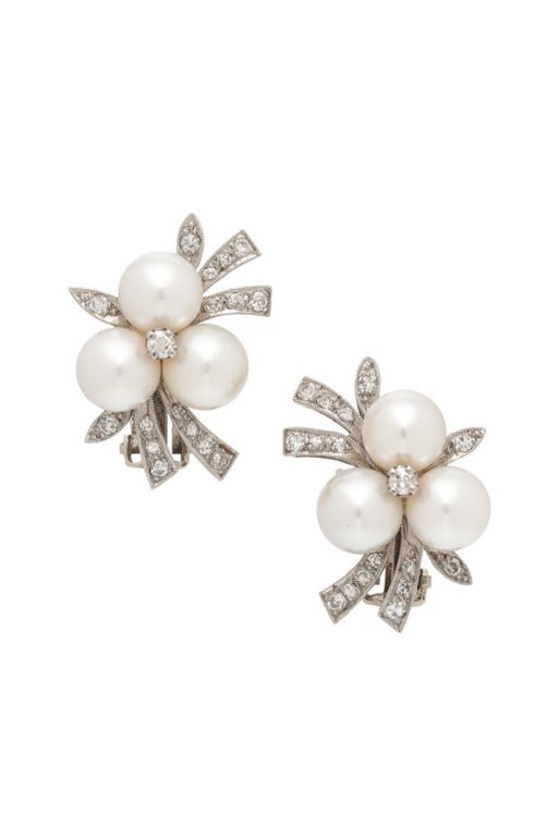 Cultured Pearl and Diamond Earrings