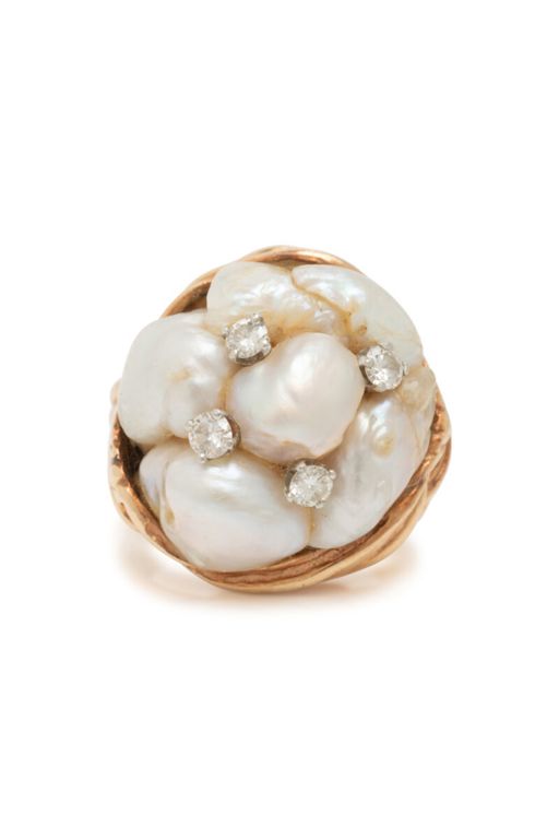 14k Gold Pearl and Diamond Ring
