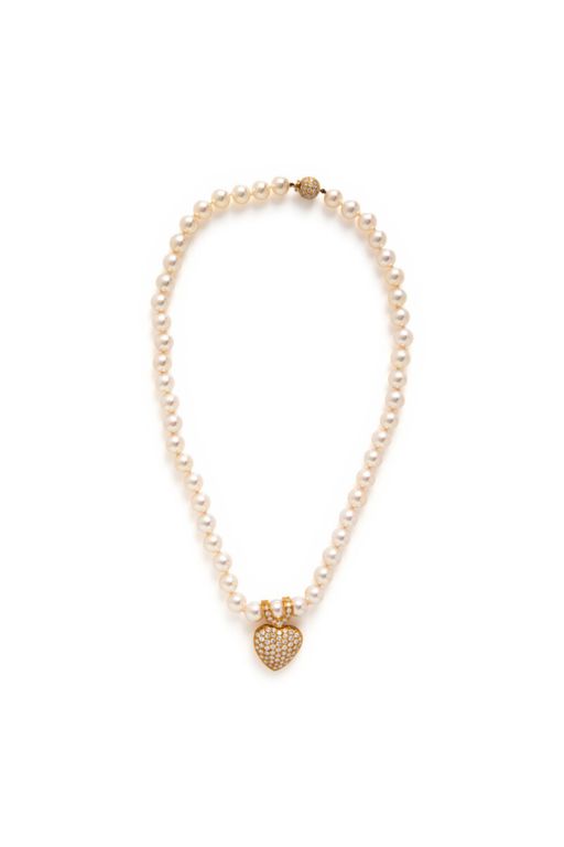 18k Gold Pearl and Diamond Pendant Necklace