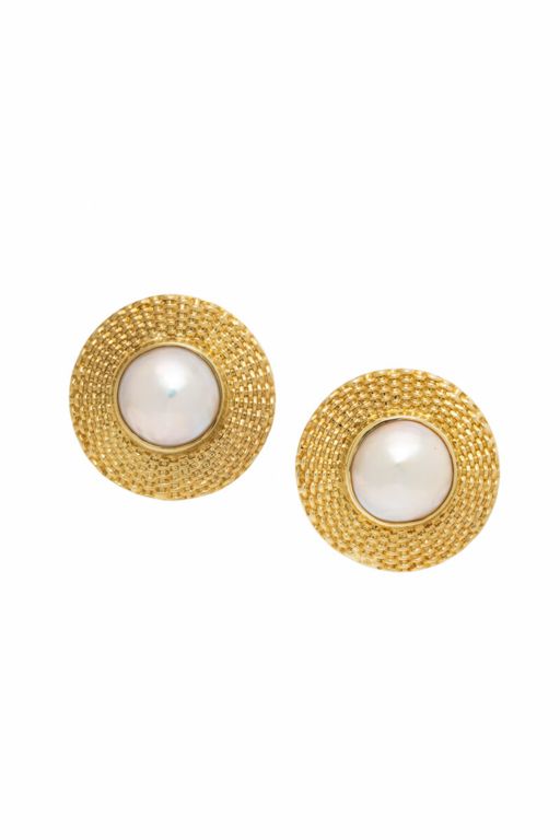 Pair of 18k Gold Pearl Earrings