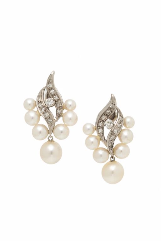 Cultured Pearl, Diamond and White Gold Earrings