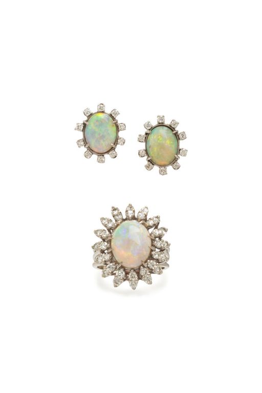 14k Gold Opal and Diamond Jewelry Set