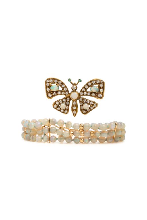 Gold Opal, Emerald and Diamond Jewelry Set