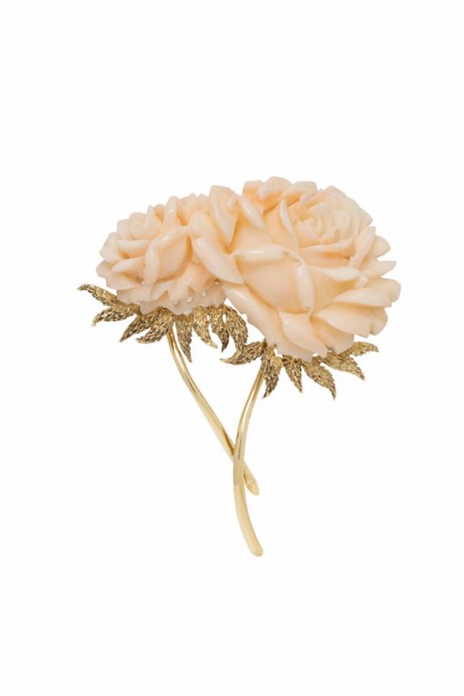 14k Gold Coral Brooch