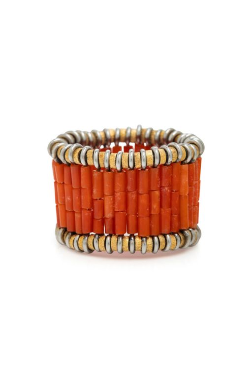 Coral and Yellow Gold Flexible Ring