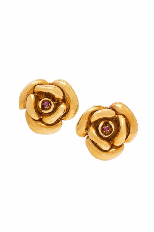 Pair of 18k Gold Ruby Earrings