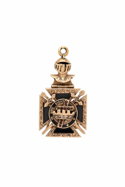 Enamel, Multigem and Yellow Gold Masonic Pendant