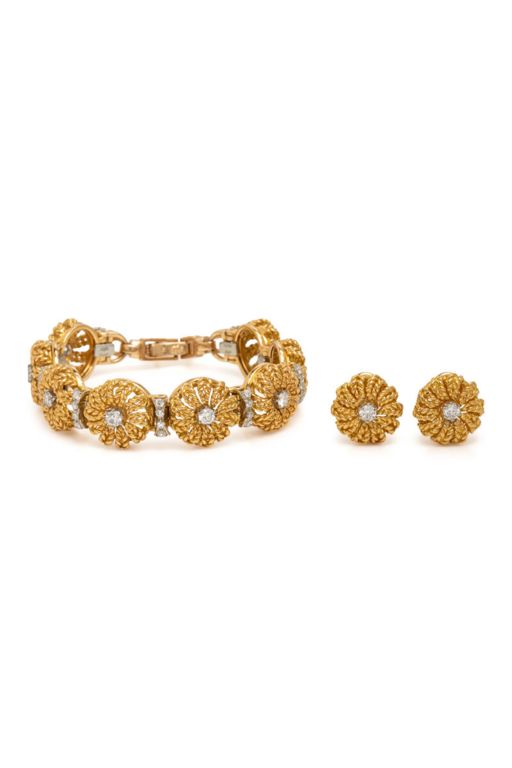 18k Gold Diamond Bracelet and Earrings