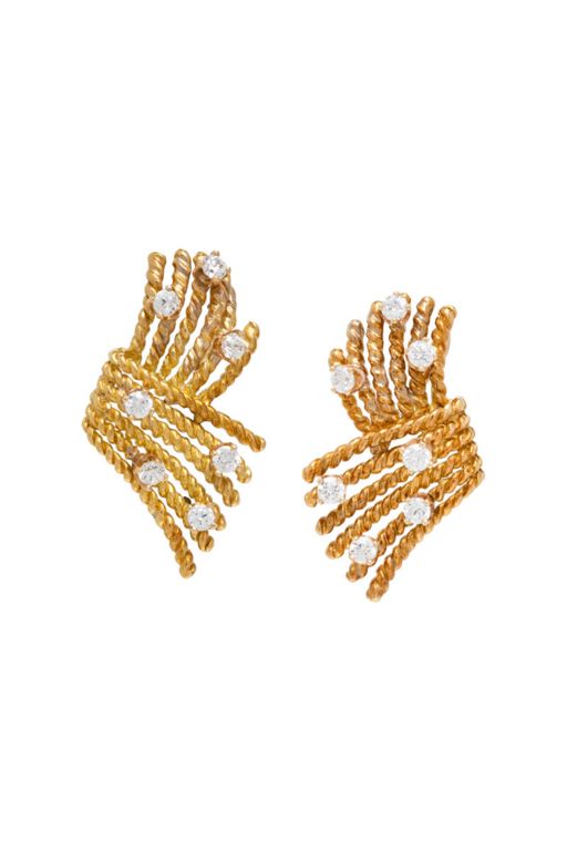Yellow Gold and Diamond Fan Earrings