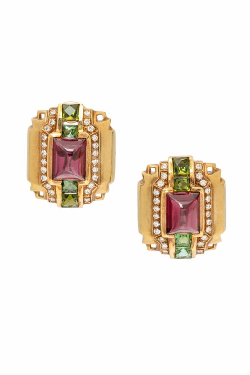 Pair of 14k Gold Multi-Gem Earrings