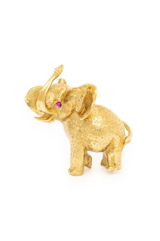Yellow Gold and Ruby Elephant Brooch