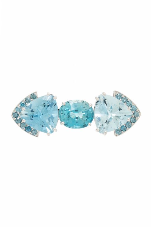 18k Gold Zircon and Aquamarine Brooch