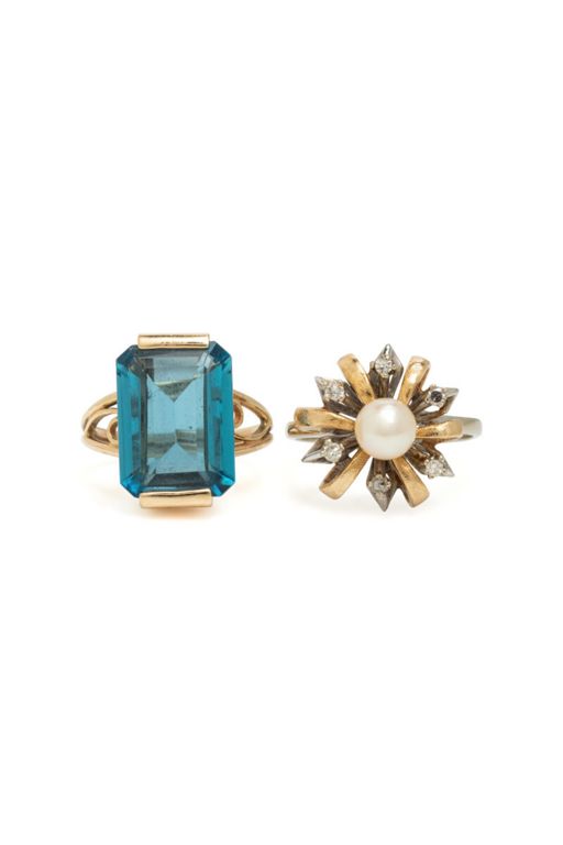 Blue Topaz Ring and Cultured Pearl Ring