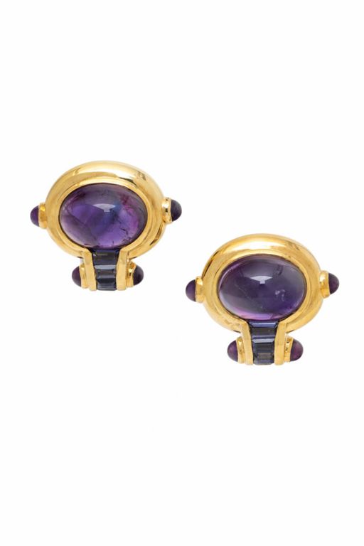 18k Gold Amethyst and Iolite Earrings
