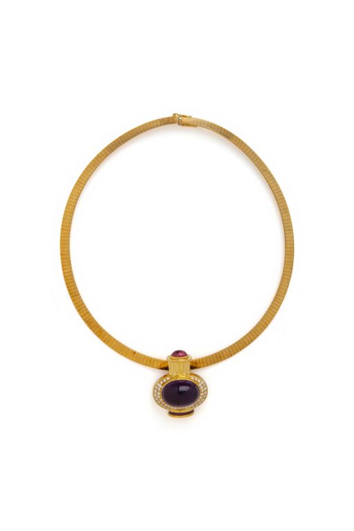 18k Gold Multi-Gem Pendant Brooch Necklace