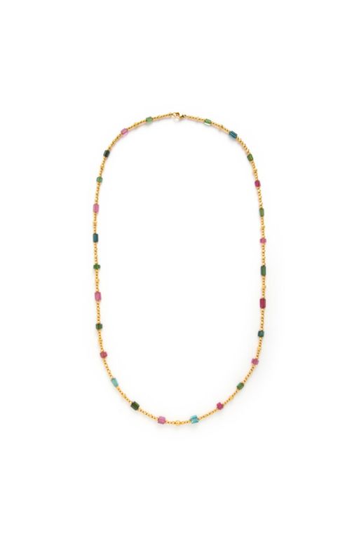 Multi Color Tourmaline and Yellow Gold Necklace