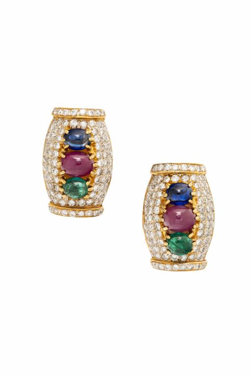 Multigem and Yellow Gold Earrings