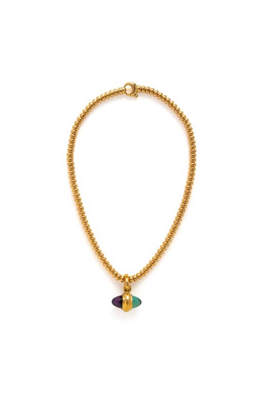18k Gold Amethyst and Tourmaline Pendant Necklace
