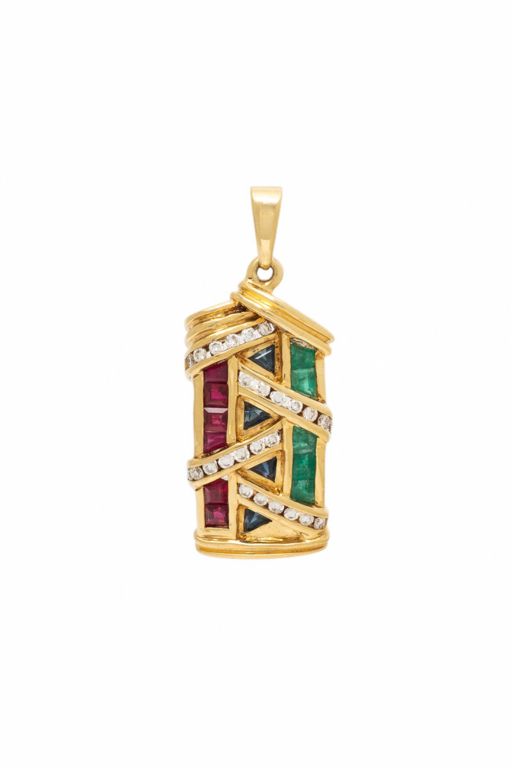 18k Gold Multi-Gem Pendant