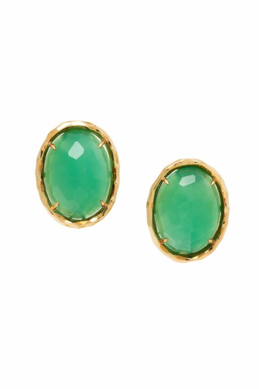 Pair of 18k Gold Chalcedony Earrings