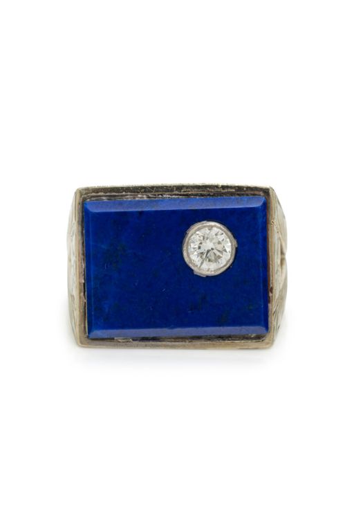 14k Gold Lapis Lazuli and Diamond Ring
