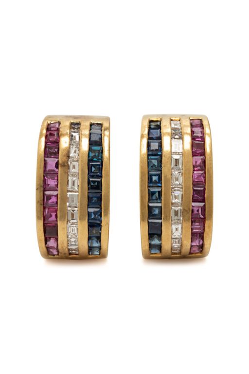 Pair of Gold Multi-Gem Earrings