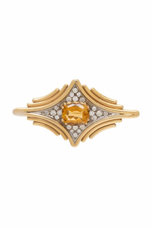 Gold Citrine and Diamond Brooch
