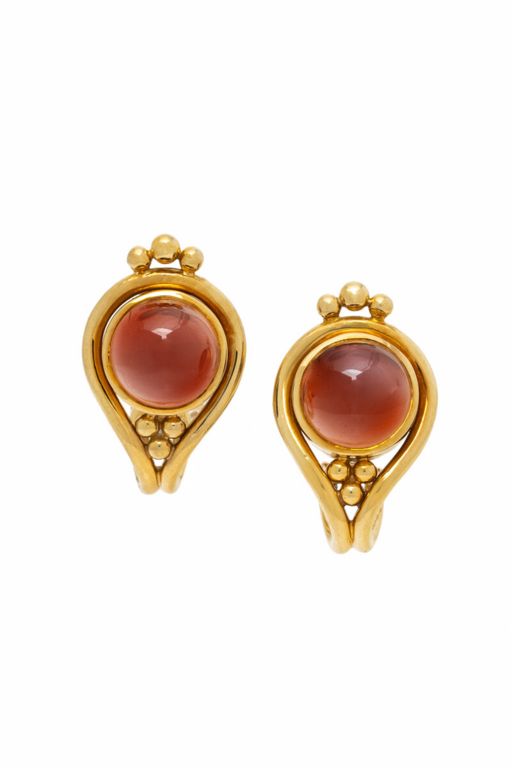 Pair of 18k Gold Garnet Earrings