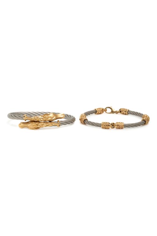 Two Yellow Gold and Stainless Steel Bracelets