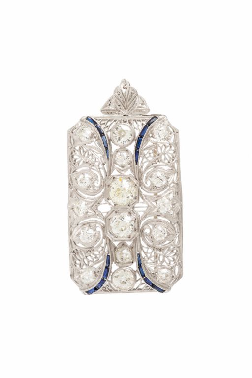 Diamond and Synthetic Sapphire Pendant Brooch