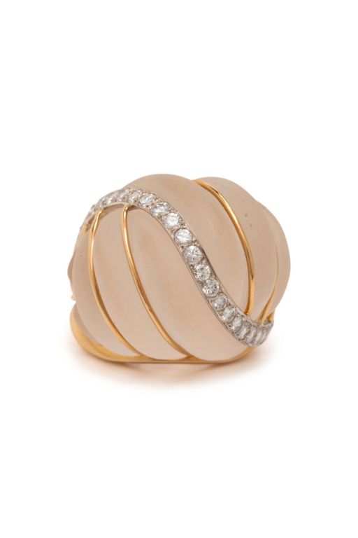 Gold Rock Crystal and Diamond Ring