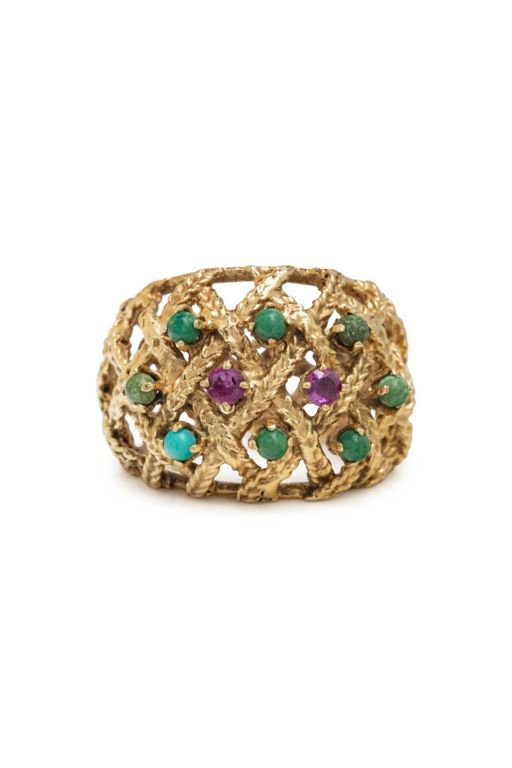 Turquoise, Ruby and Yellow Gold Ring