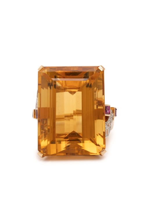 Gold Citrine Ruby and Diamond Ring