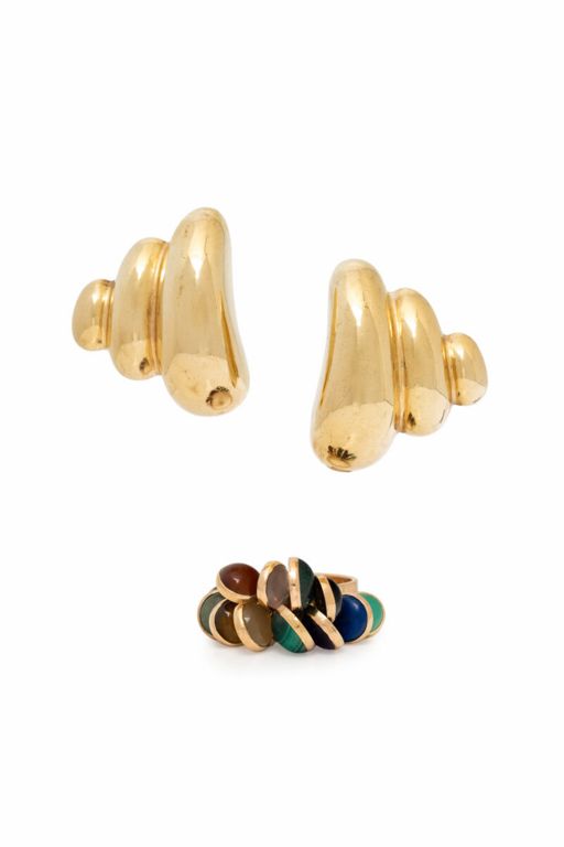 Multigem Ring and Yellow Gold Earrings