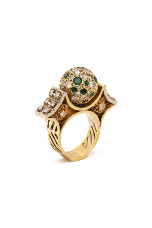 Diamond, Emerald and Yellow Gold Ring