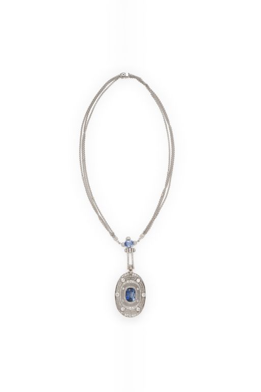 Synthetic Sapphire and Diamond Pendant Necklace