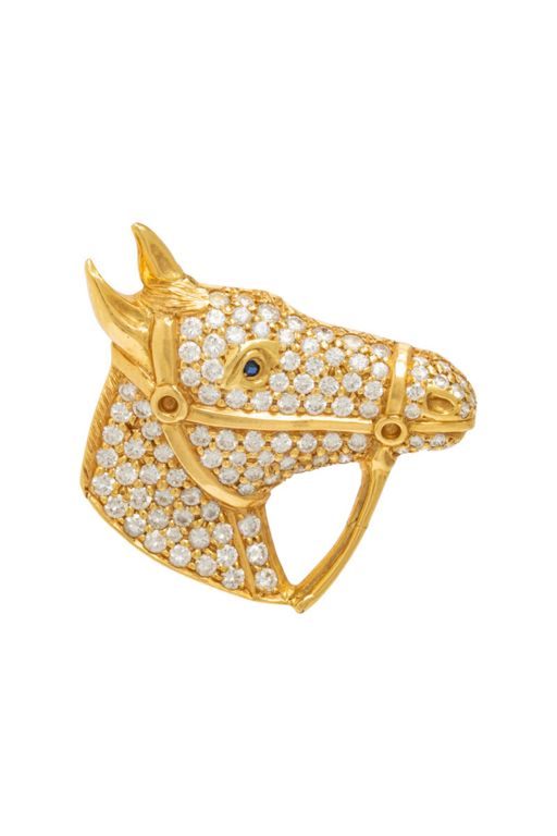 Diamond, Sapphire, and Yellow Gold Horse Brooch
