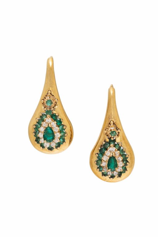 Pair of Gold Emerald and Diamond Earrings