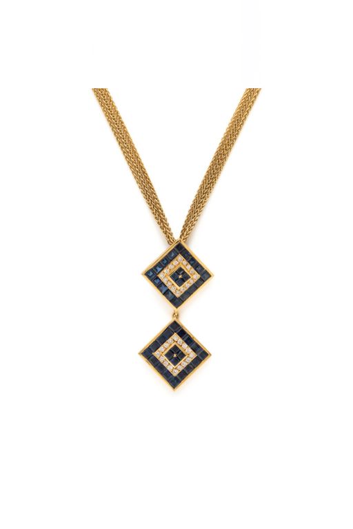 14k Gold Sapphire and Diamond Pendant Necklace